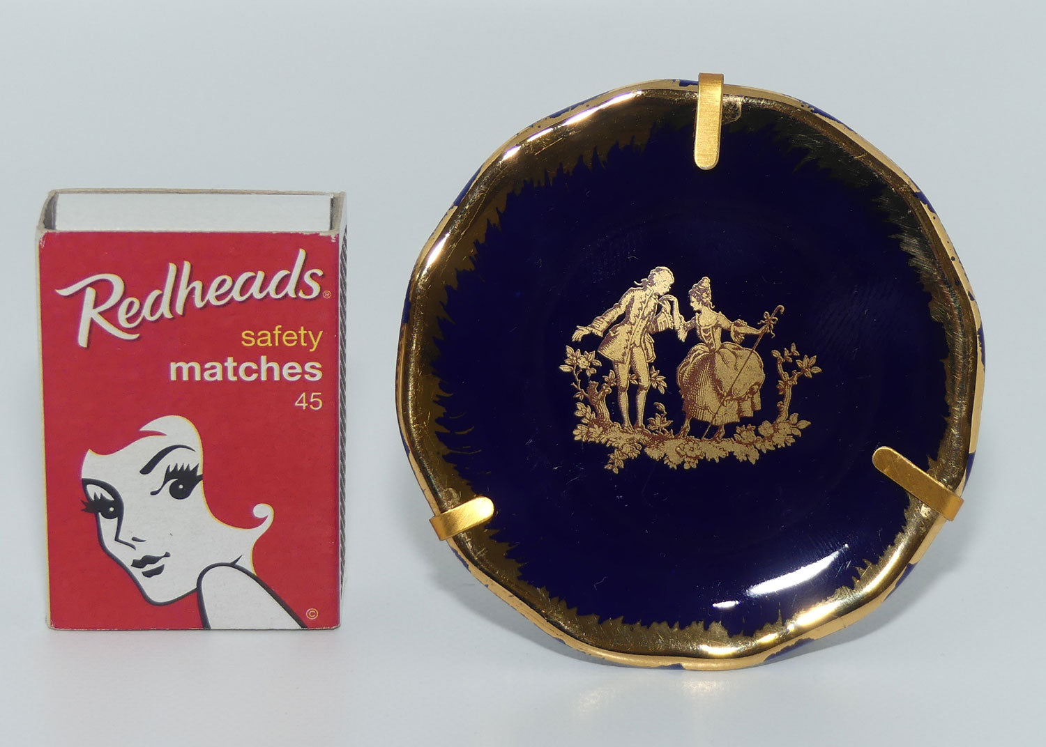 Limoges France Traditional Courting Couple miniature plate | 7.3cm | Gilt on Blue
