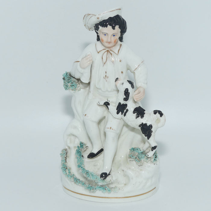 early 19th Cent Staffordshire Porcelain Boy with Begging Spaniel