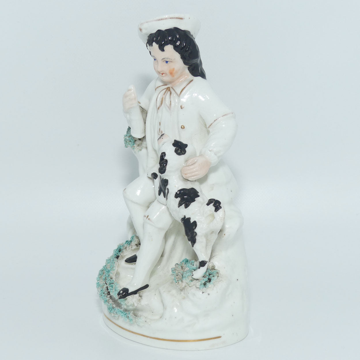 early 19th Cent Staffordshire Porcelain Boy with Begging Spaniel