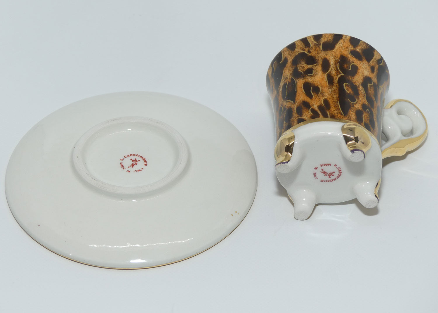 R. Capo DiMonte Italy Leopard demi tasse duo