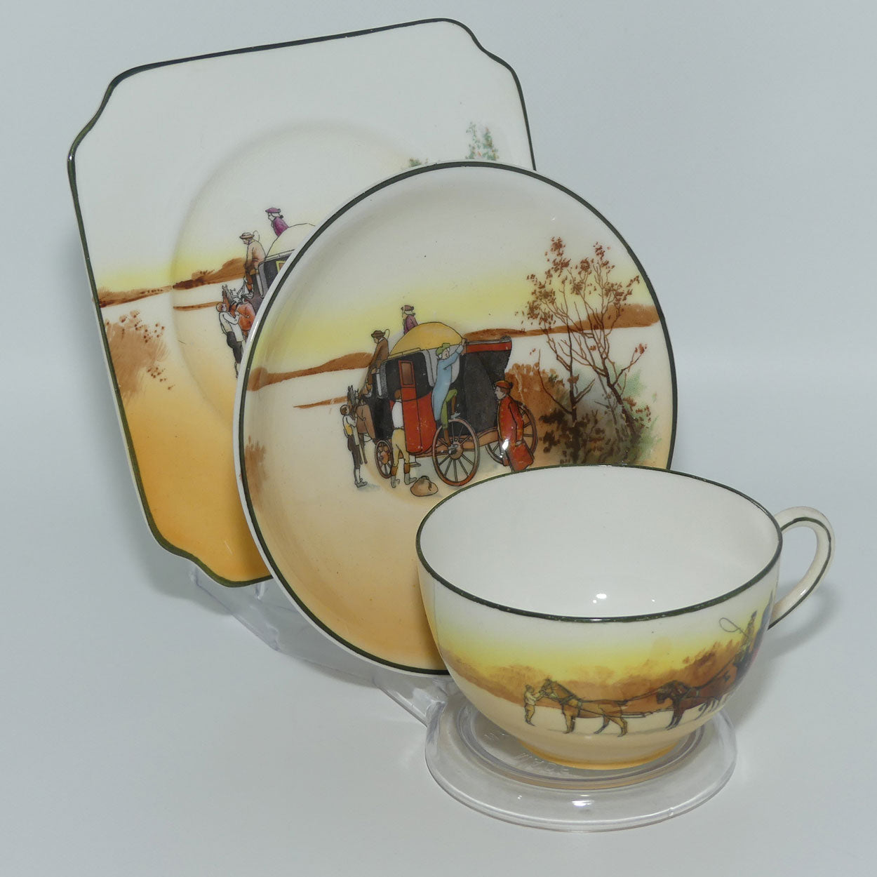 Royal Doulton Coaching Days Cecil shape trio E3804 | Square Plate #1