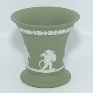 Wedgwood Jasper | White on Sage Green | Cherubs Flaired and Footed vase 