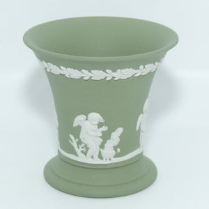 Wedgwood Jasper | White on Sage Green | Cherubs Flaired and Footed vase 