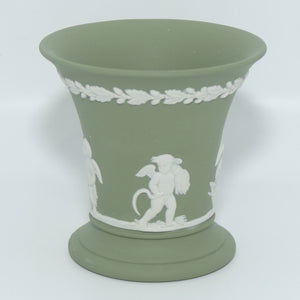 Wedgwood Jasper | White on Sage Green | Cherubs Flaired and Footed vase 