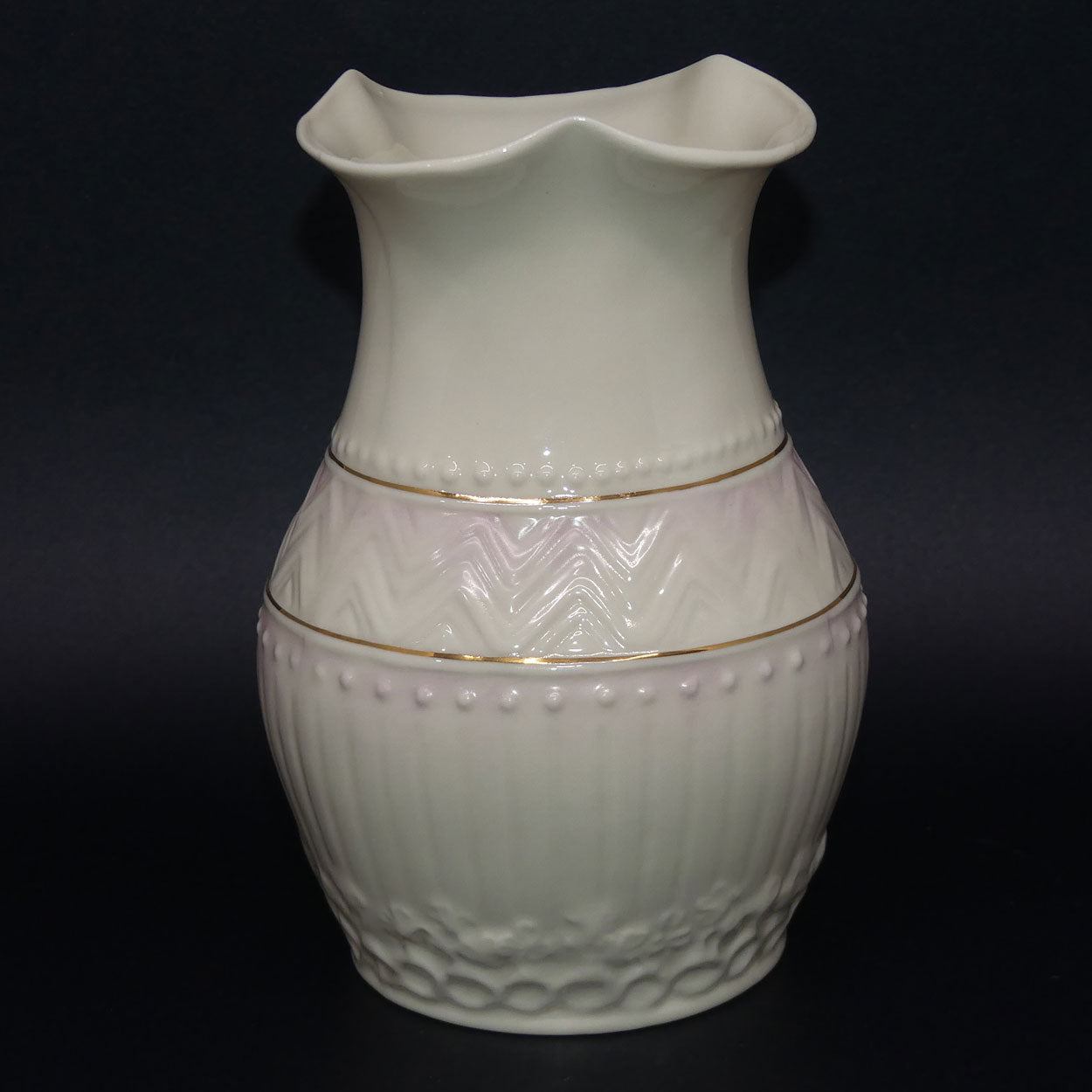 belleek-embossed-chevrons-pattern-vase-pink-brown-mark