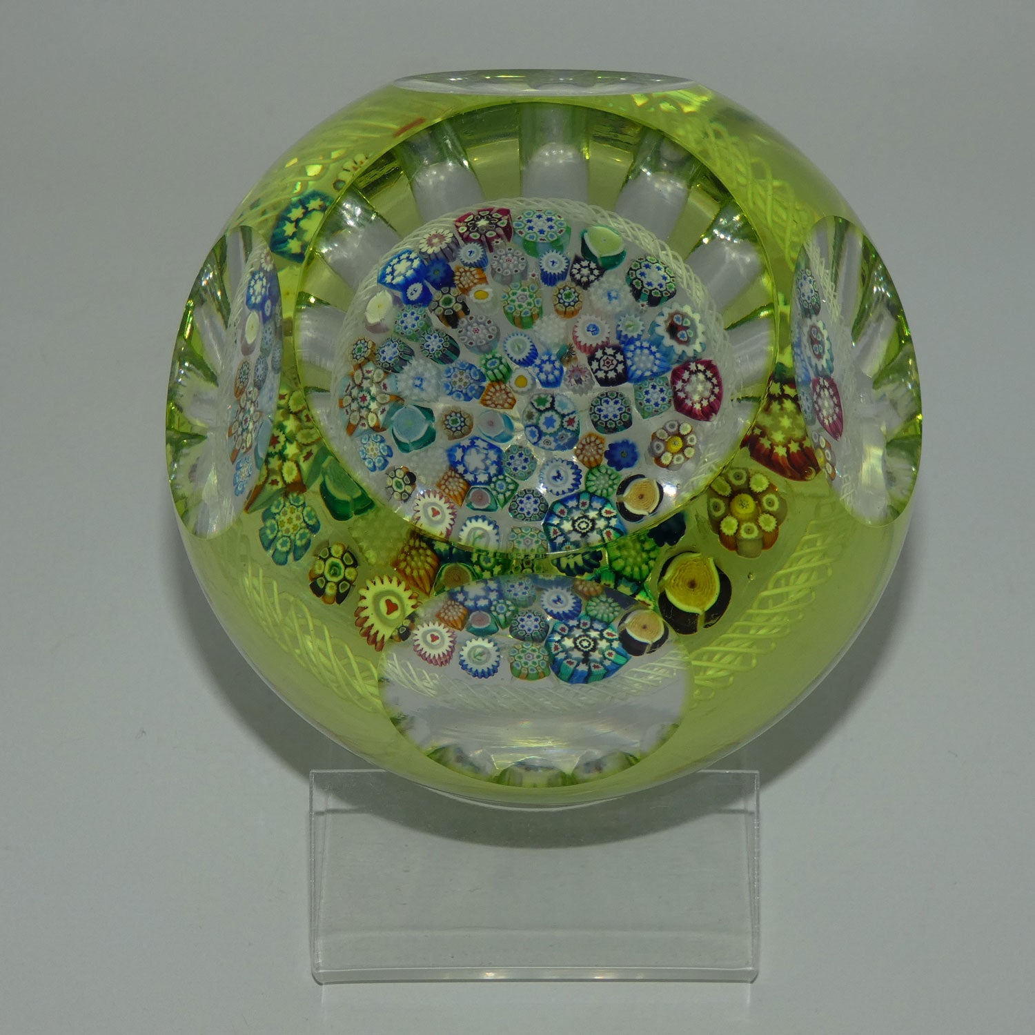 john-deacons-scotland-citrine-flash-overlay-closepack-millefiori-paperweight
