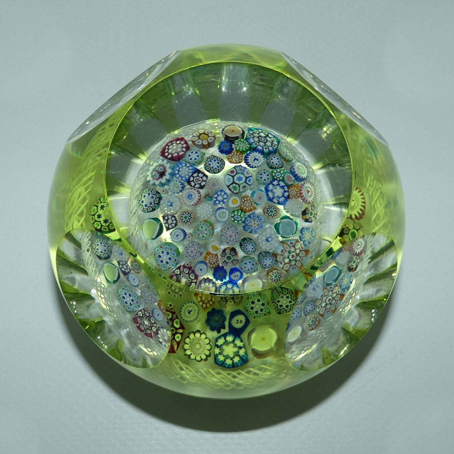 john-deacons-scotland-citrine-flash-overlay-closepack-millefiori-paperweight