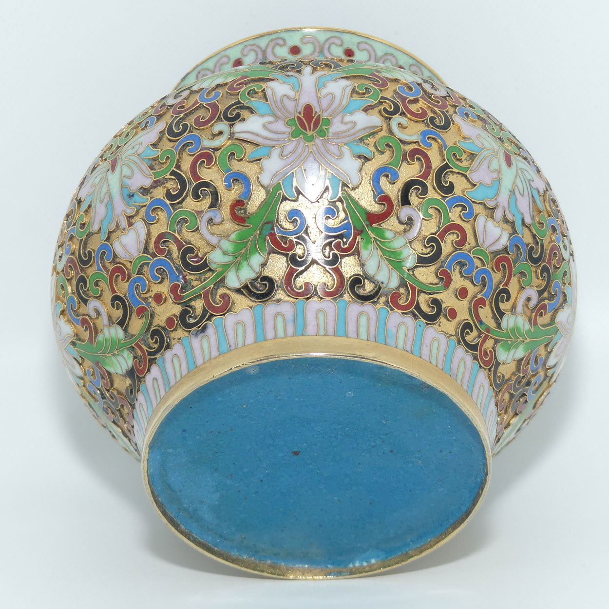 Mid Century Cloisonne on Brass Lidded Pot | Temple Dog Finial