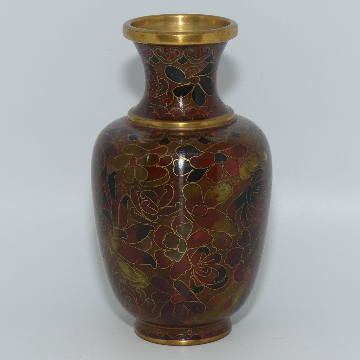 Mid Century Cloisonne Vase | Small | Iron Red | Brass