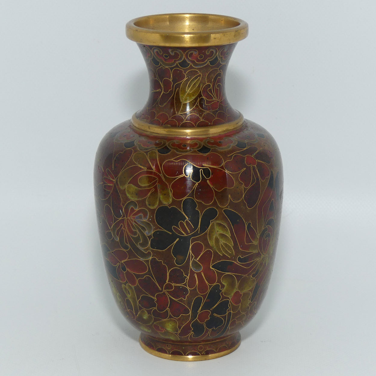 Mid Century Cloisonne Vase | Small | Iron Red | Brass