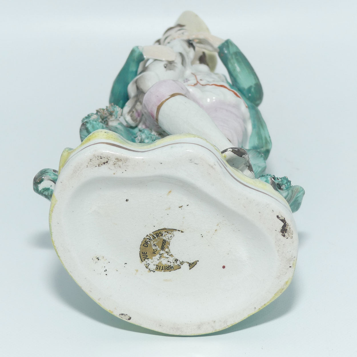 19th Cent Staffordshire Pottery Pair of Flatback Figures | Man with Dog | Lady with Basket