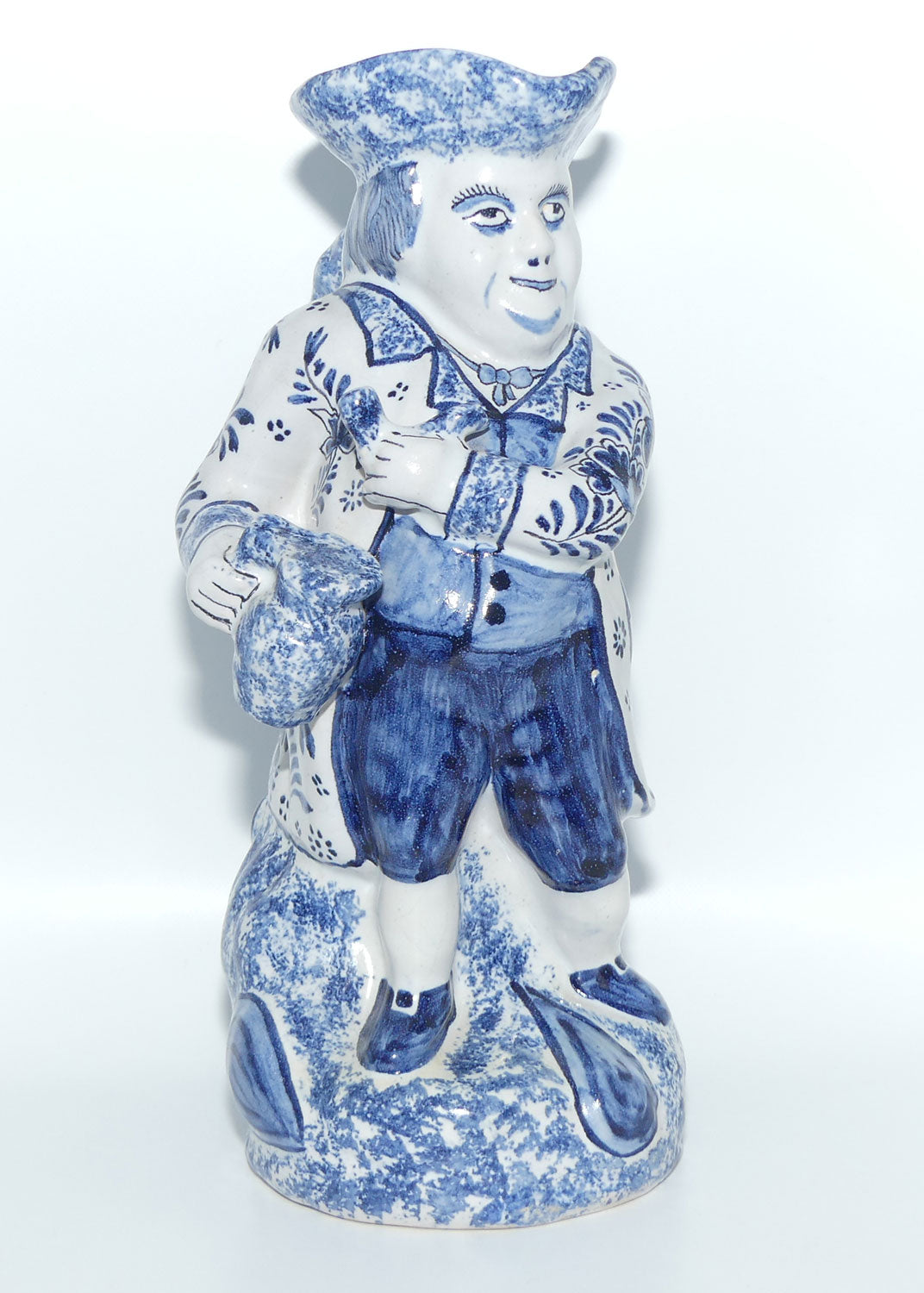 Hand Painted 19th Cent Blue and White Tin Glaze Delftware toby jug | Man Standing