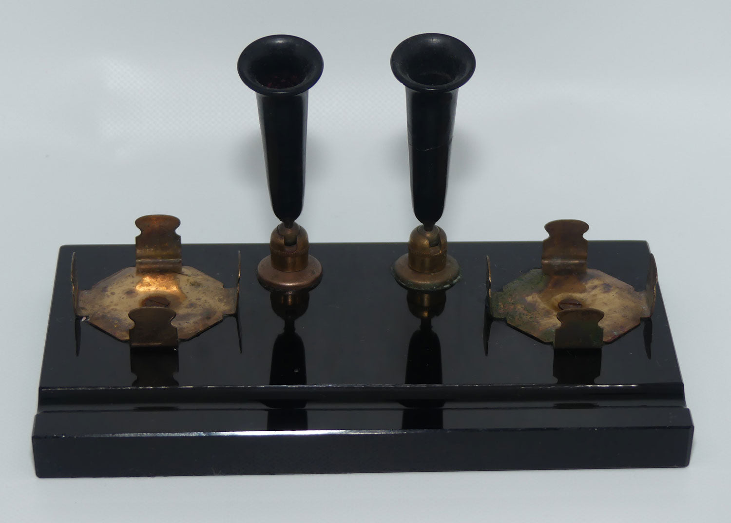 Art Deco Jet Glass, Crystal and Bakelite twin inkwell desk set