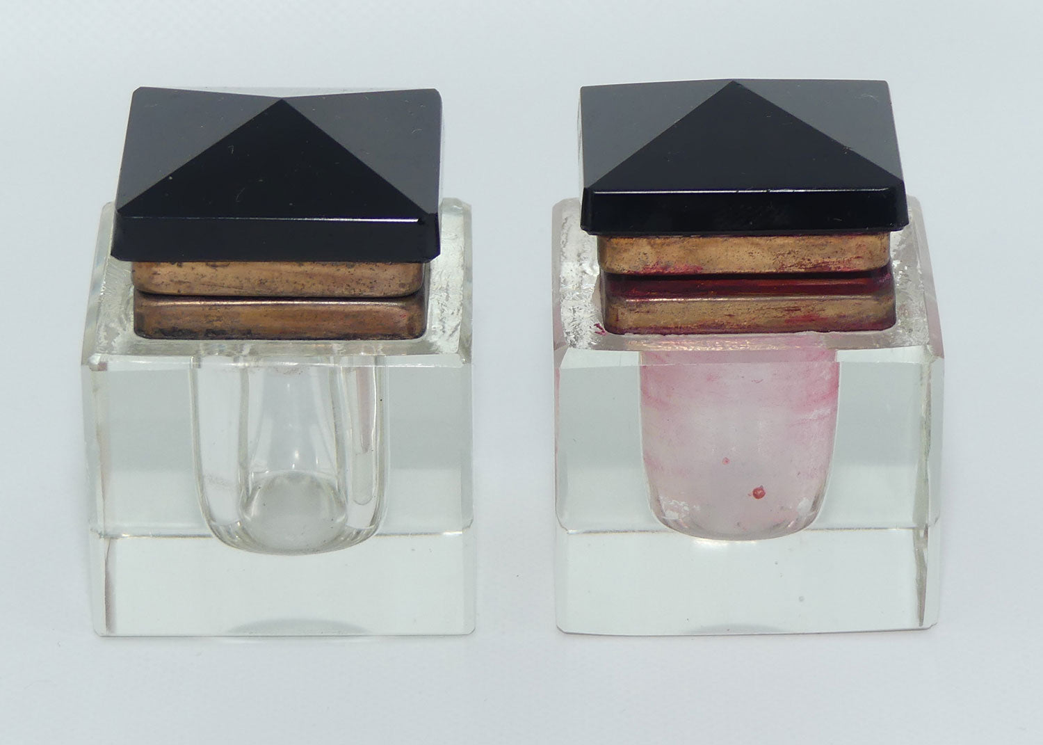 Art Deco Jet Glass, Crystal and Bakelite twin inkwell desk set