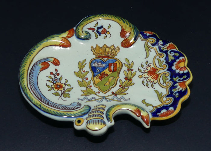 French Rouen Faience Heraldic decorated tray