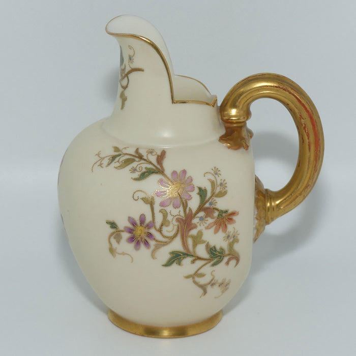 Royal Worcester Blush Ivory hand painted floral small flatback jug | 13cm