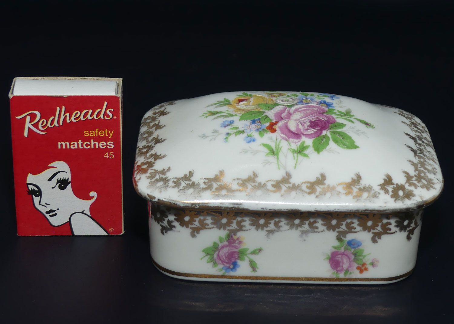 Limoges France Floral decorated gilt trim rectangular trinket box