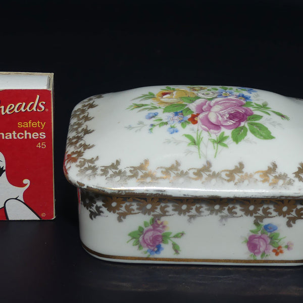 Limoges France Floral decorated gilt trim rectangular trinket box