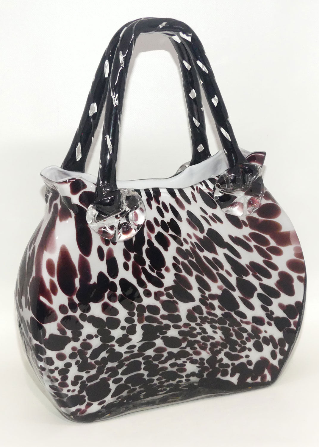 hand-blown-glass-faux-tortoiseshell-pattern-handbag-vase-large-size