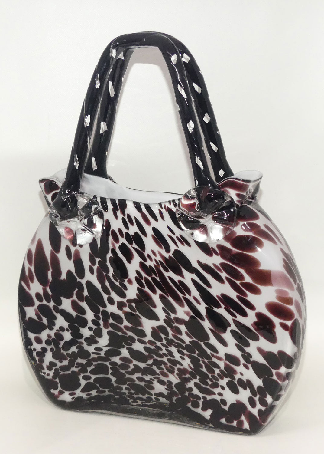 hand-blown-glass-faux-tortoiseshell-pattern-handbag-vase-large-size