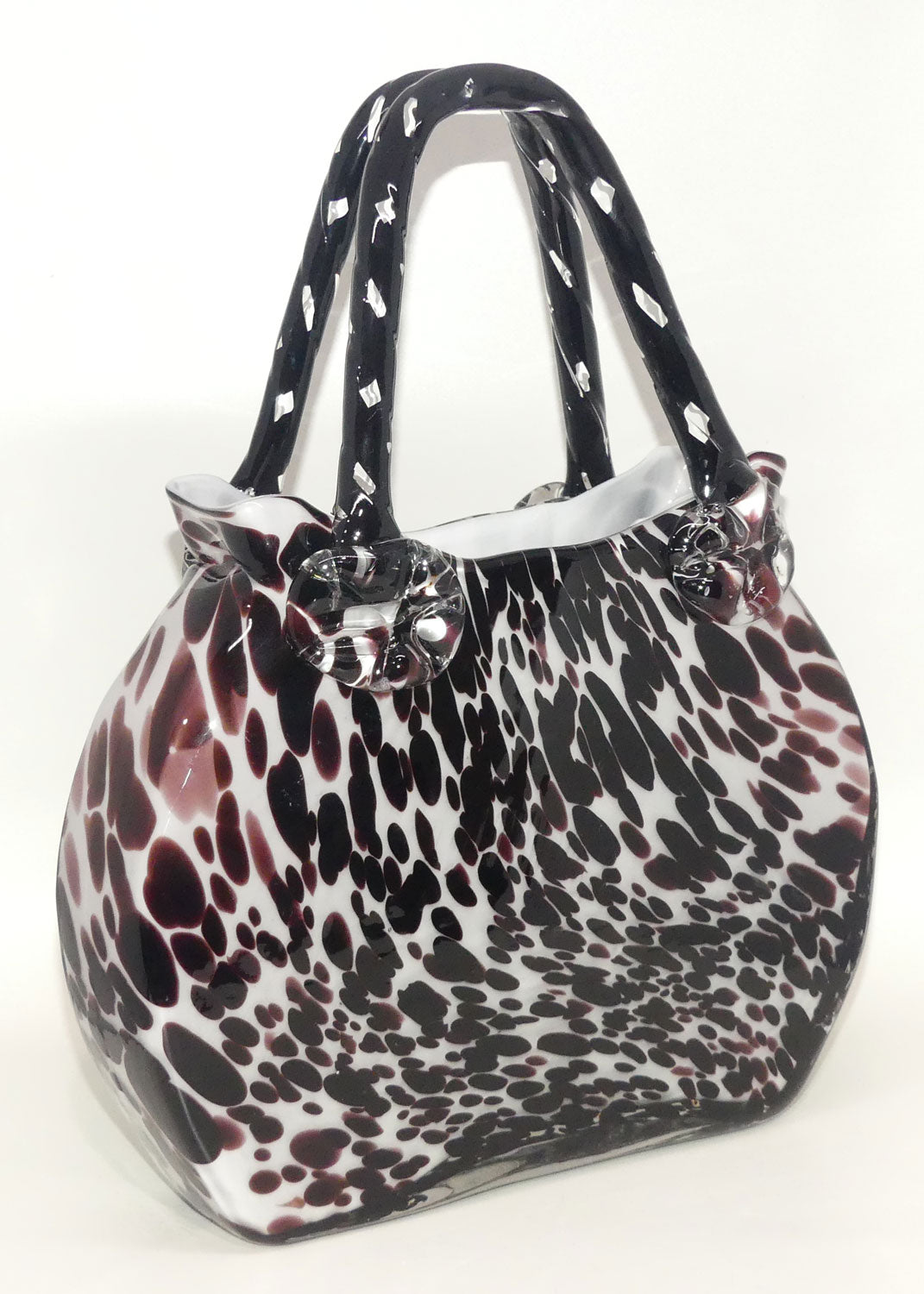hand-blown-glass-faux-tortoiseshell-pattern-handbag-vase-large-size