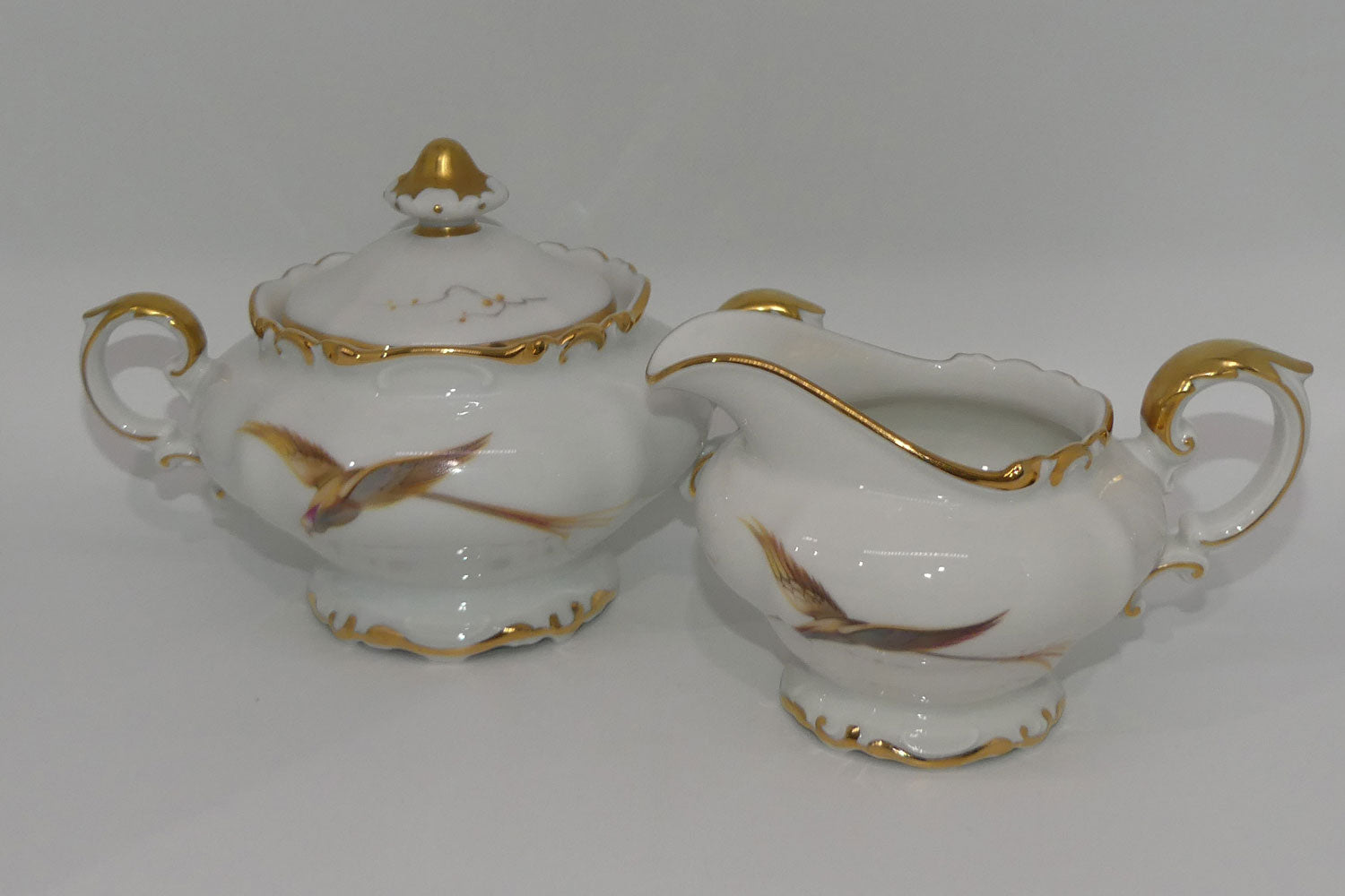 heinrich-and-co-selb-bavaria-bird-pattern-milk-jug-and-sugar-bowl