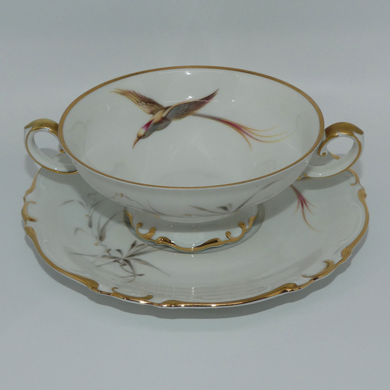 heinrich-and-co-selb-bavaria-bird-pattern-soup-coupe-and-underplate