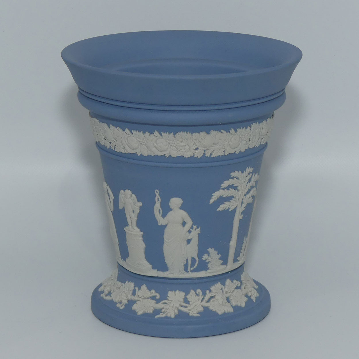Wedgwood Jasper | White on Pale Blue | Pedastal vase | 12.5cm