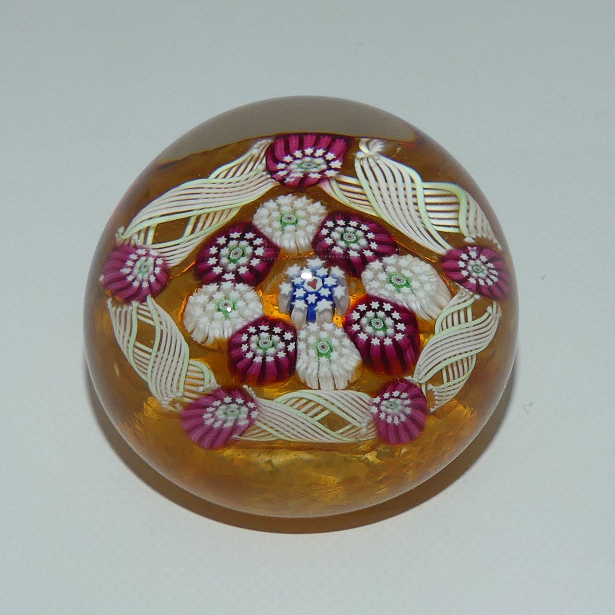 john-deacons-scotland-complex-latticino-garland-miniature-paperweight-amber