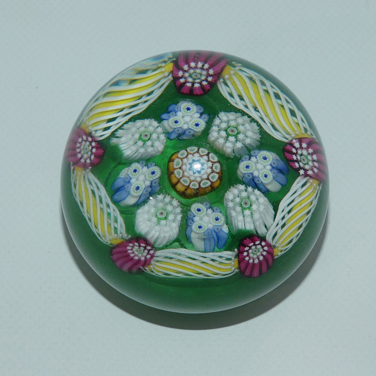 john-deacons-scotland-complex-latticino-garland-miniature-paperweight-emerald