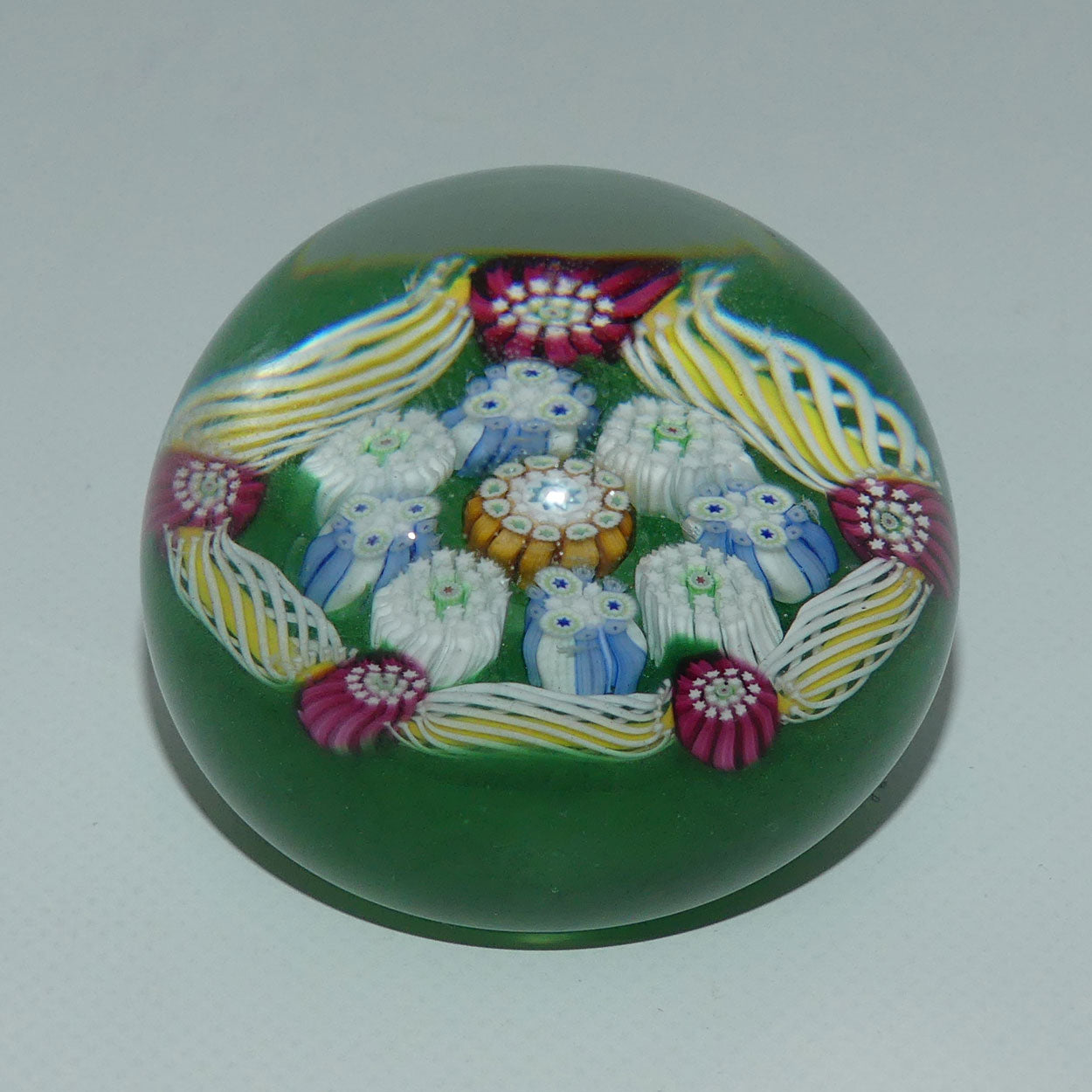 john-deacons-scotland-complex-latticino-garland-miniature-paperweight-emerald