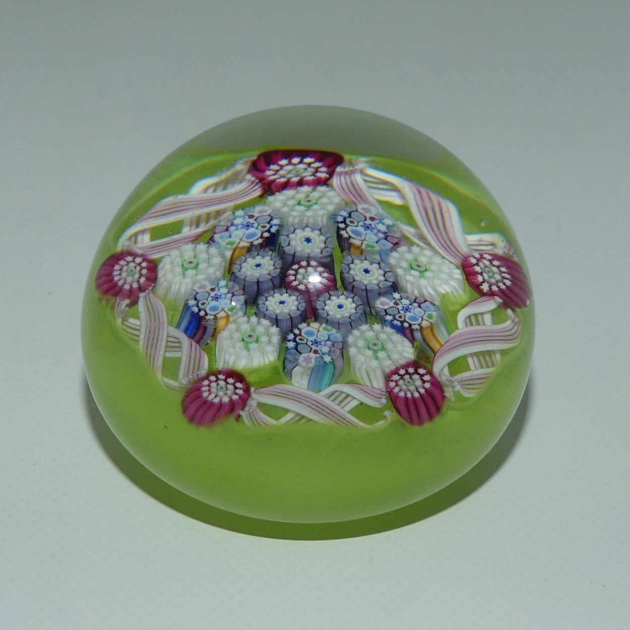 john-deacons-scotland-complex-latticino-garland-miniature-paperweight-pear