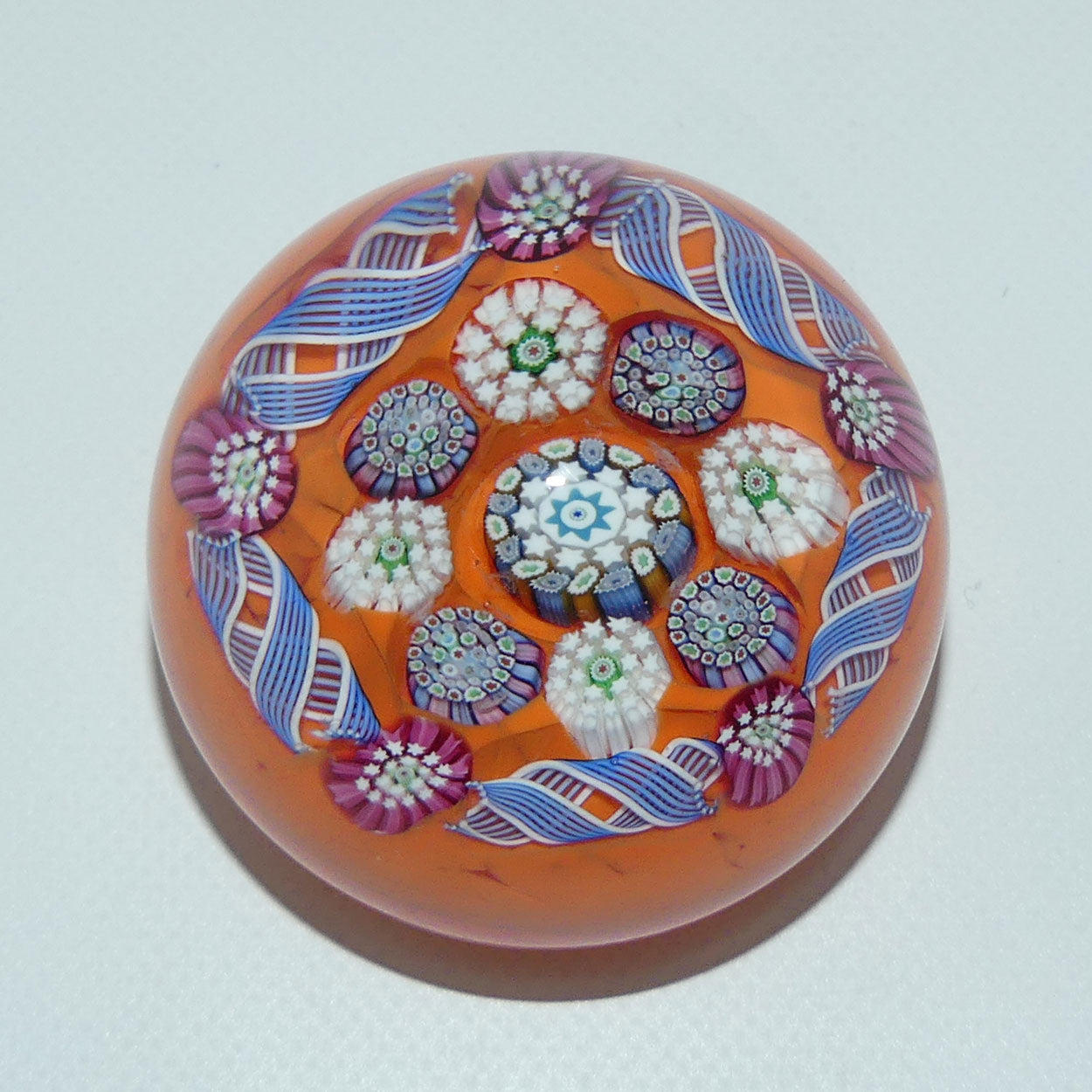 john-deacons-scotland-complex-latticino-garland-miniature-paperweight-tangerine