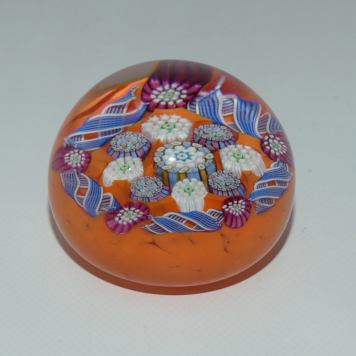 john-deacons-scotland-complex-latticino-garland-miniature-paperweight-tangerine