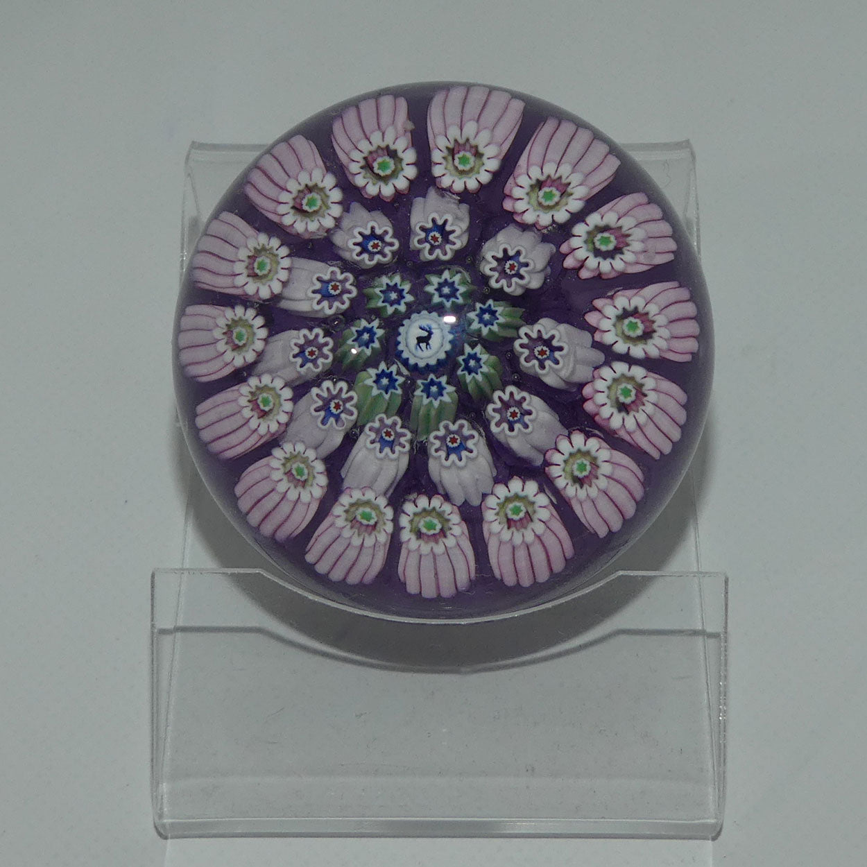 john-deacons-scotland-millefiori-silhouette-cane-miniature-paperweight-lavender