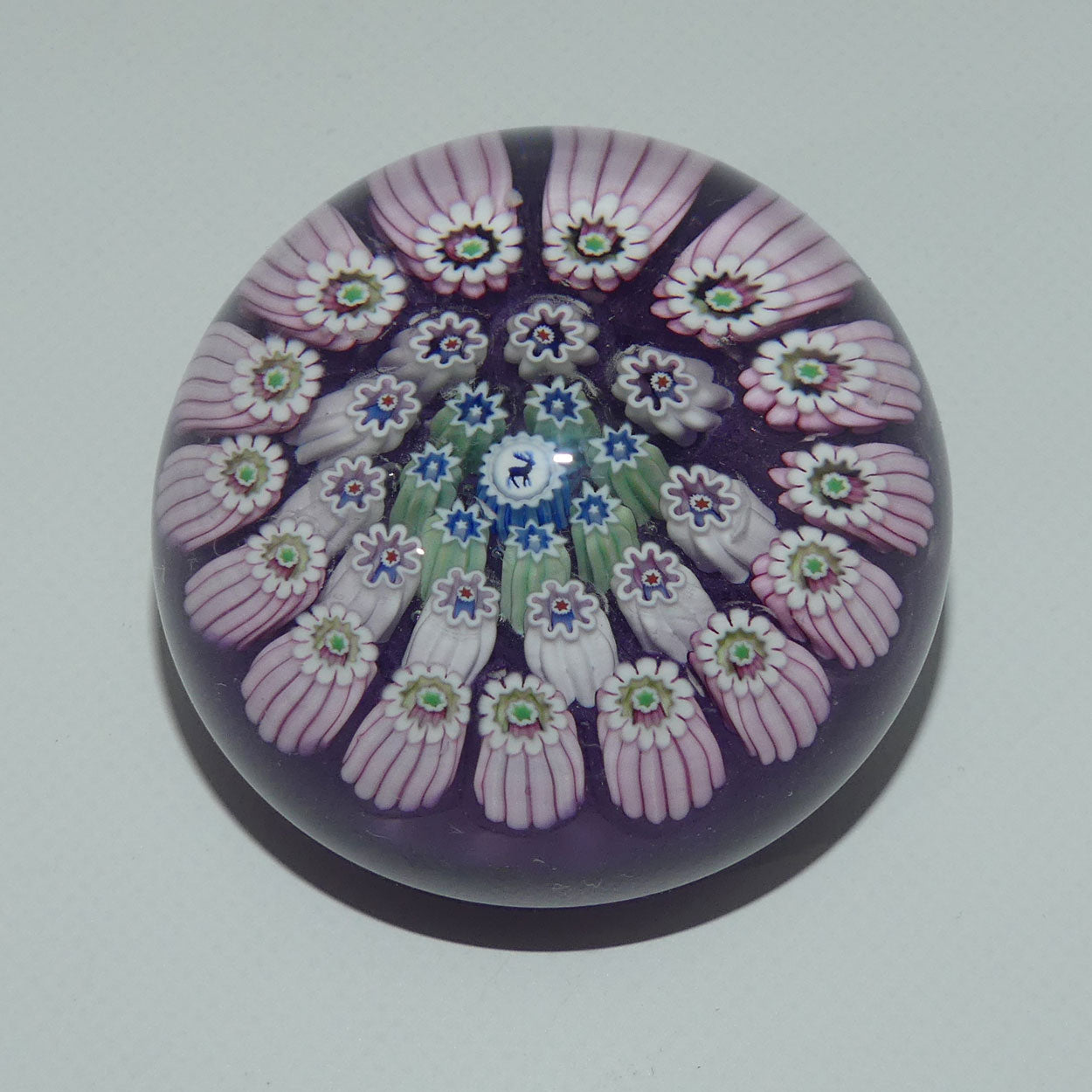 john-deacons-scotland-millefiori-silhouette-cane-miniature-paperweight-lavender