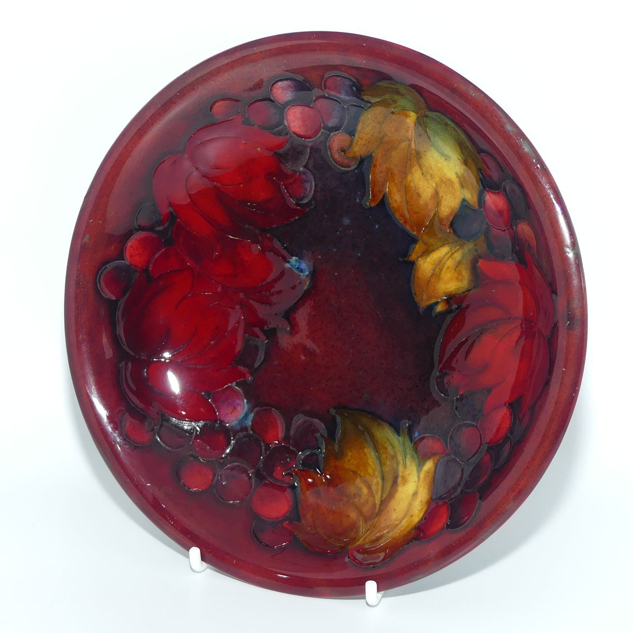 William Moorcroft Flambe Leaves and Fruit shallow bowl