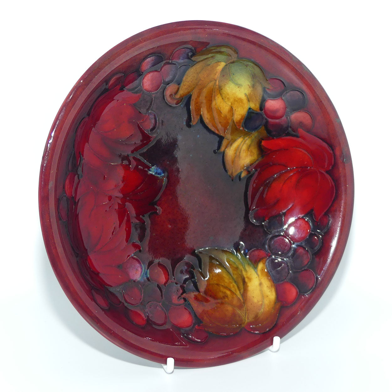 William Moorcroft Flambe Leaves and Fruit shallow bowl