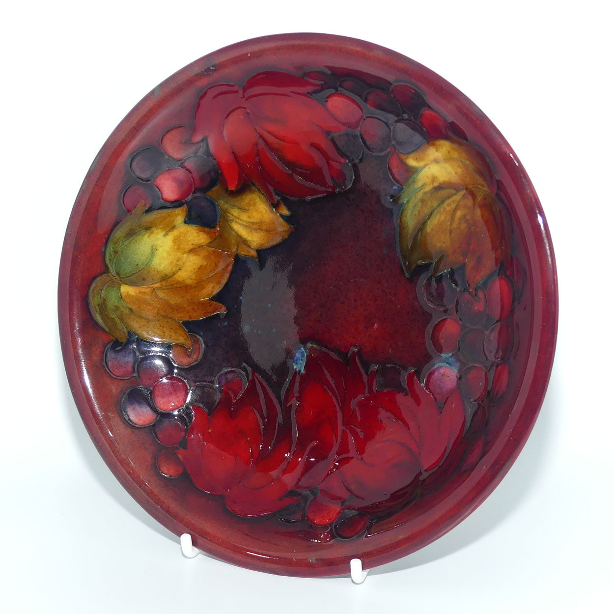 William Moorcroft Flambe Leaves and Fruit shallow bowl