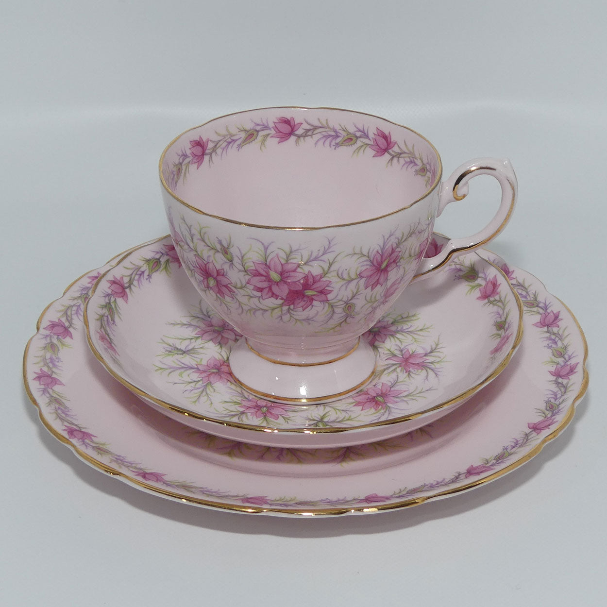 Tuscan Fine English Bone China Pretty Pink Love in the Mist trio | large plate