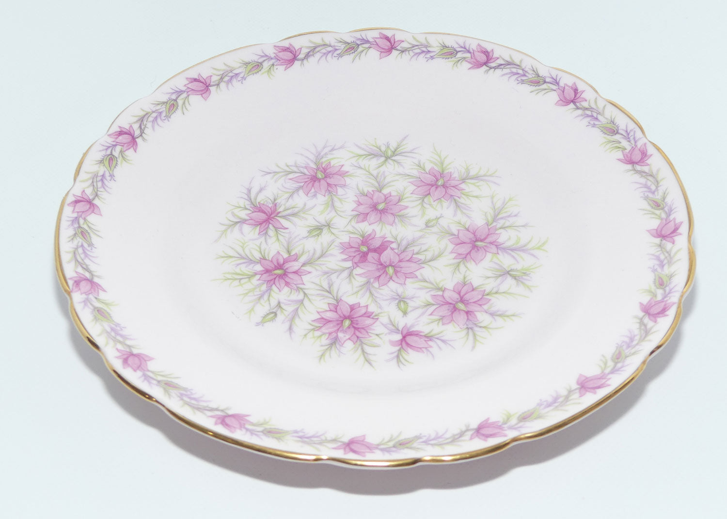 Tuscan Fine English Bone China Pretty Pink Love in the Mist trio | large plate