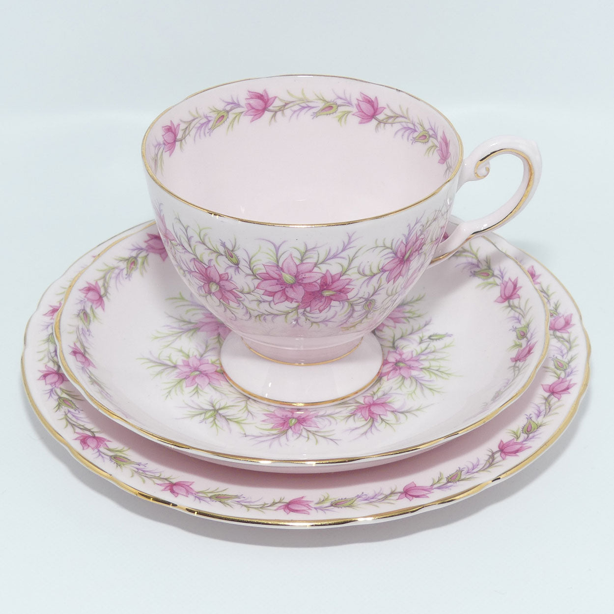 Tuscan Bone China Pretty Pink Love in the Mist trio | Small plate