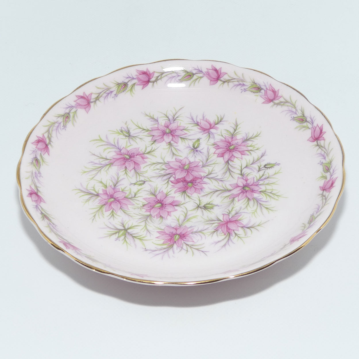 Tuscan Bone China Pretty Pink Love in the Mist trio | Small plate