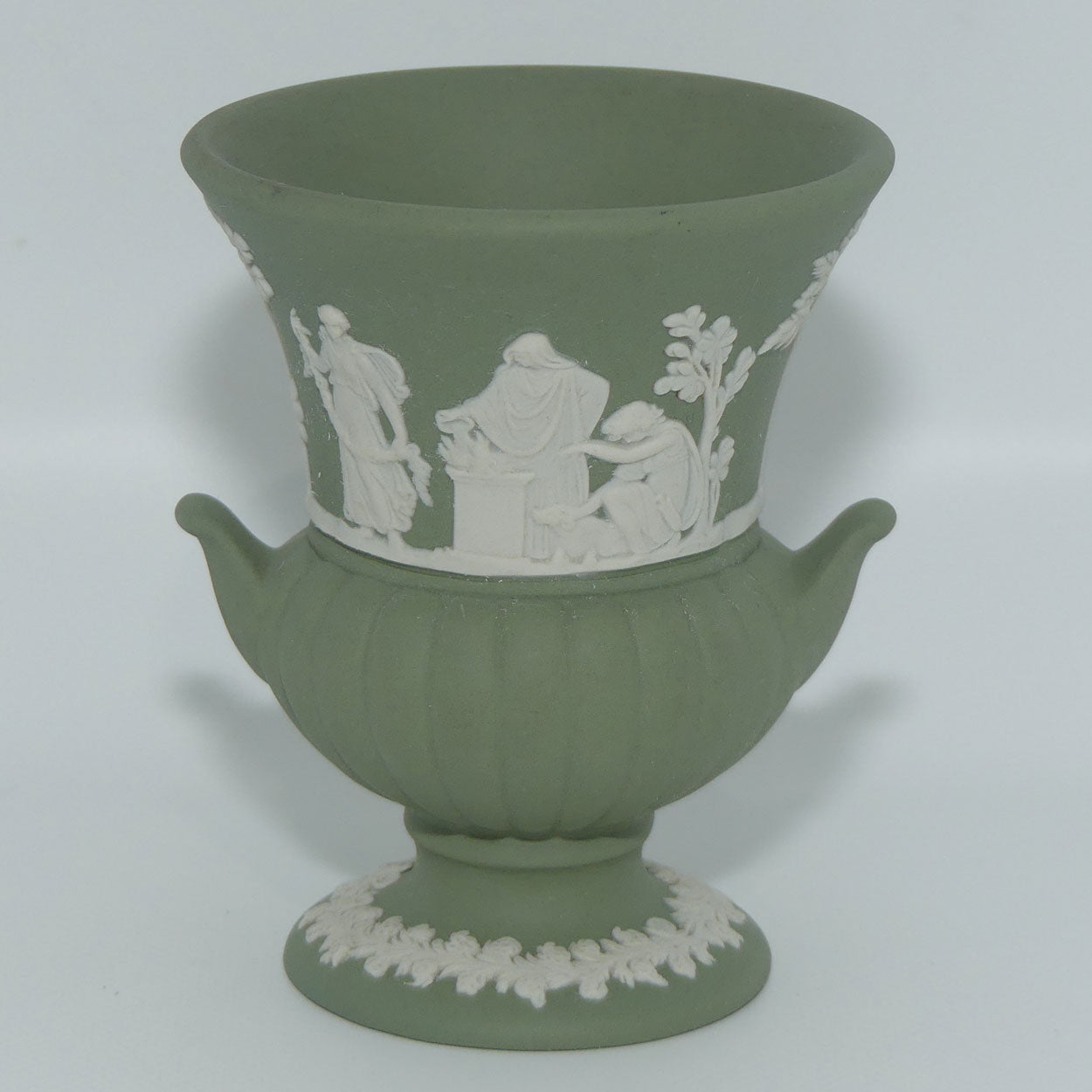 Wedgwood Jasper | White on Sage Green | Maidens mini Urn Vase