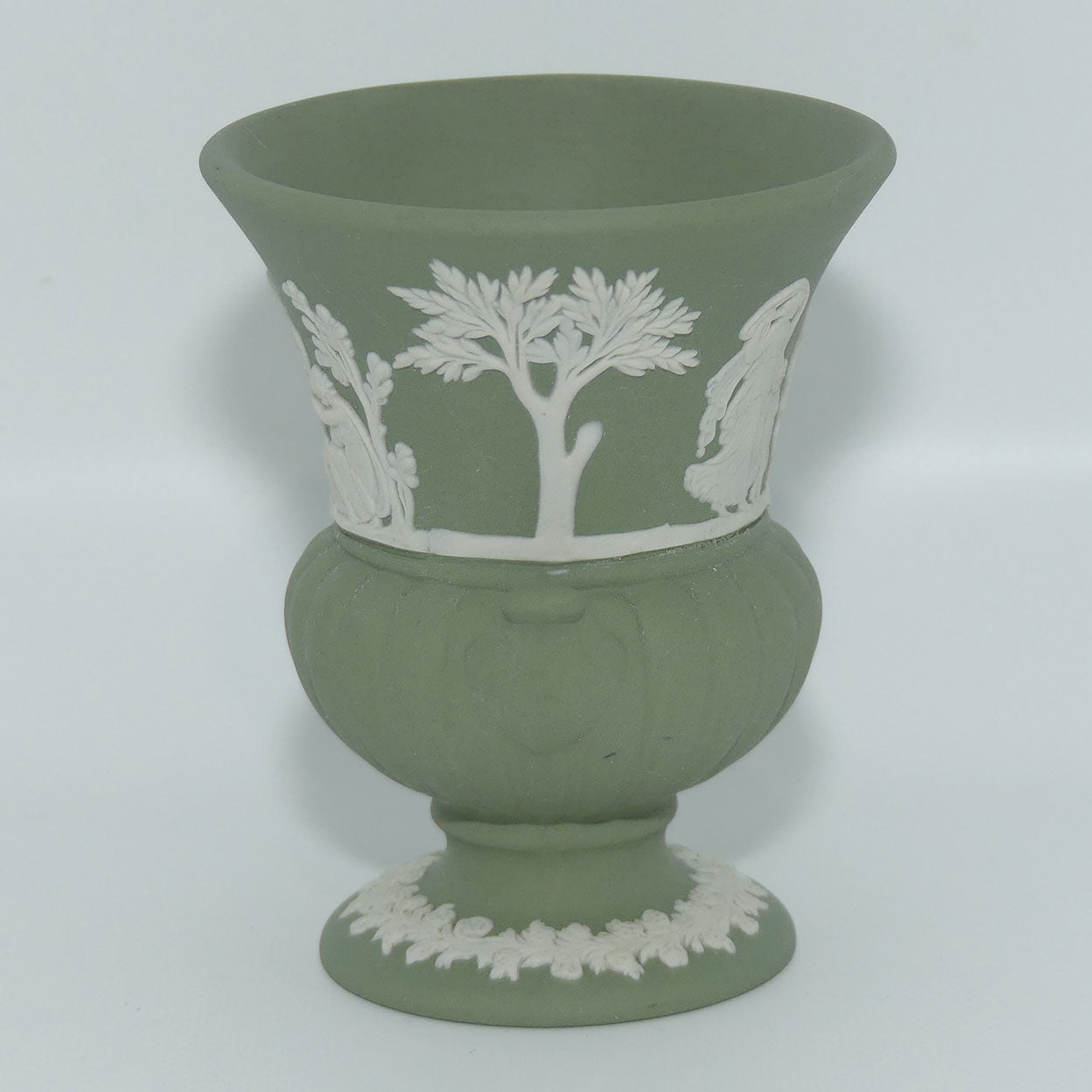 Wedgwood Jasper | White on Sage Green | Maidens mini Urn Vase