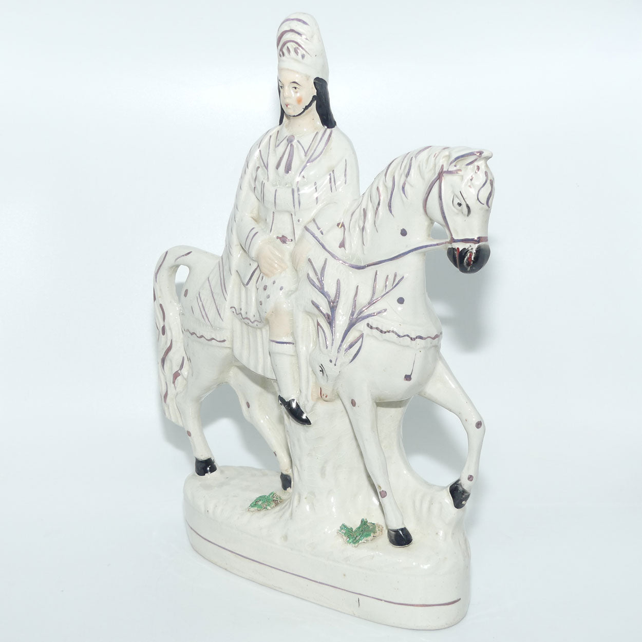 Antique Staffordshire Pottery Man on Horse figure | Large