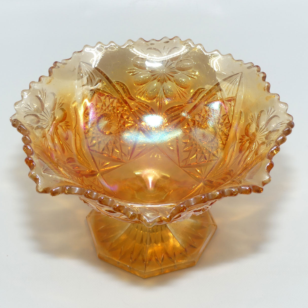 marigold-carnival-glass-fluted-edge-comport-flower-and-star