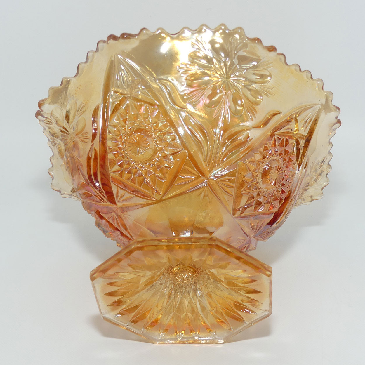 marigold-carnival-glass-fluted-edge-comport-flower-and-star