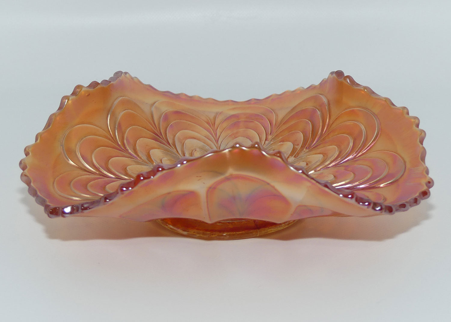 Fenton Carnival Glass | Marigold | Peacock Tail fluted dish