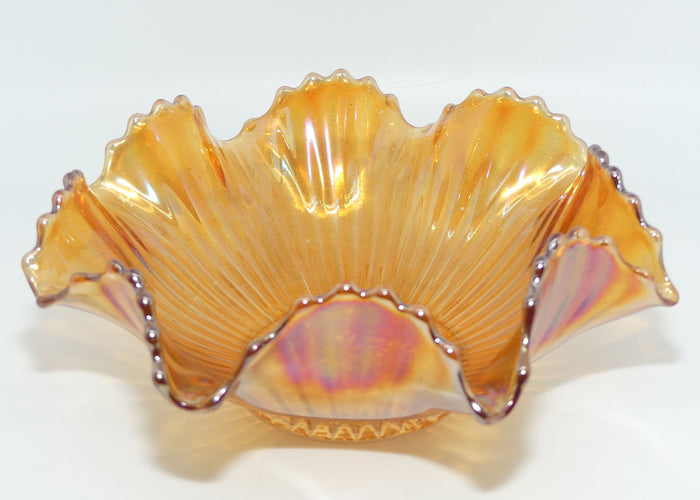 Marigold Carnival Glass ribbed edge bowl